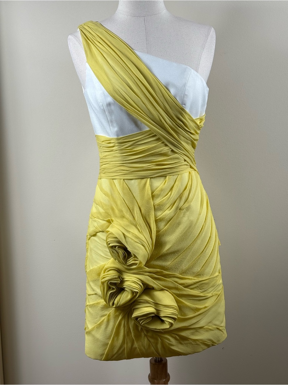 Rachel Gilbert NWOT Silk One Shoulder Dress Ivory Yellow Sz 0
